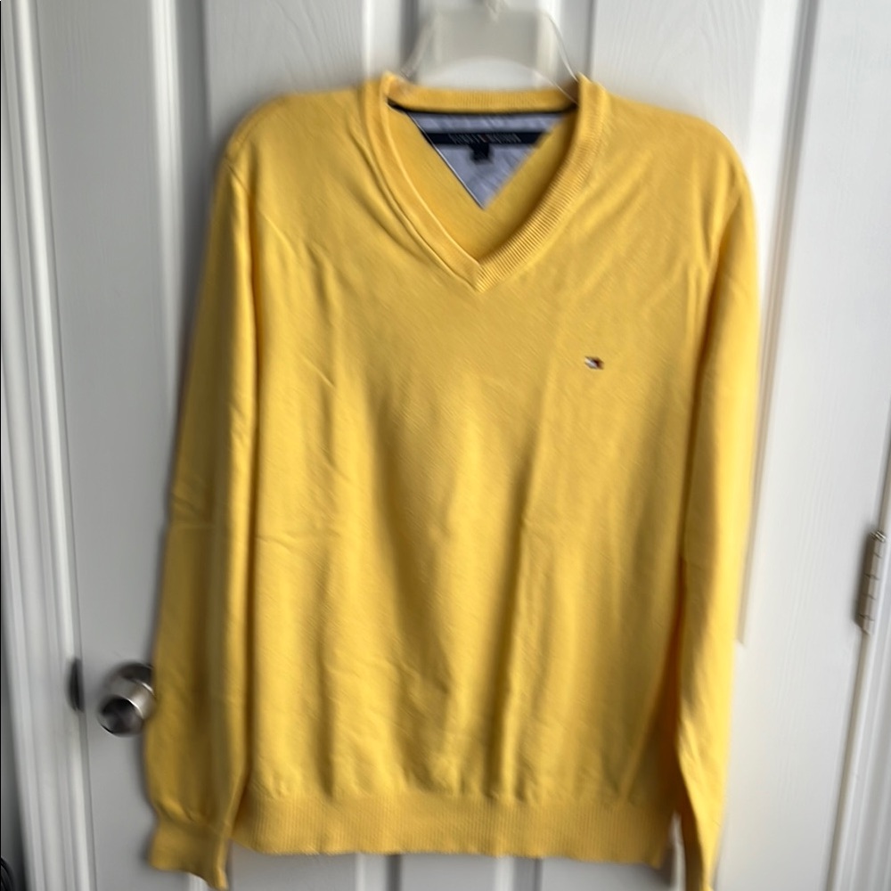 Vintage Tommy Hilfiger Yellow V-Neck Sweater Classic Knit